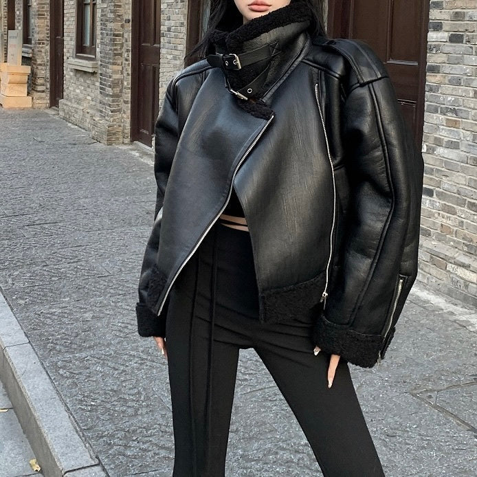 レザー ボア ハイネックジャケット mry000482