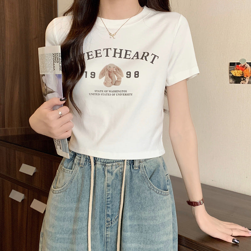 【送料無料】4カラー展開 ショート丈 ラビット デザイン 半袖トップス mry000667