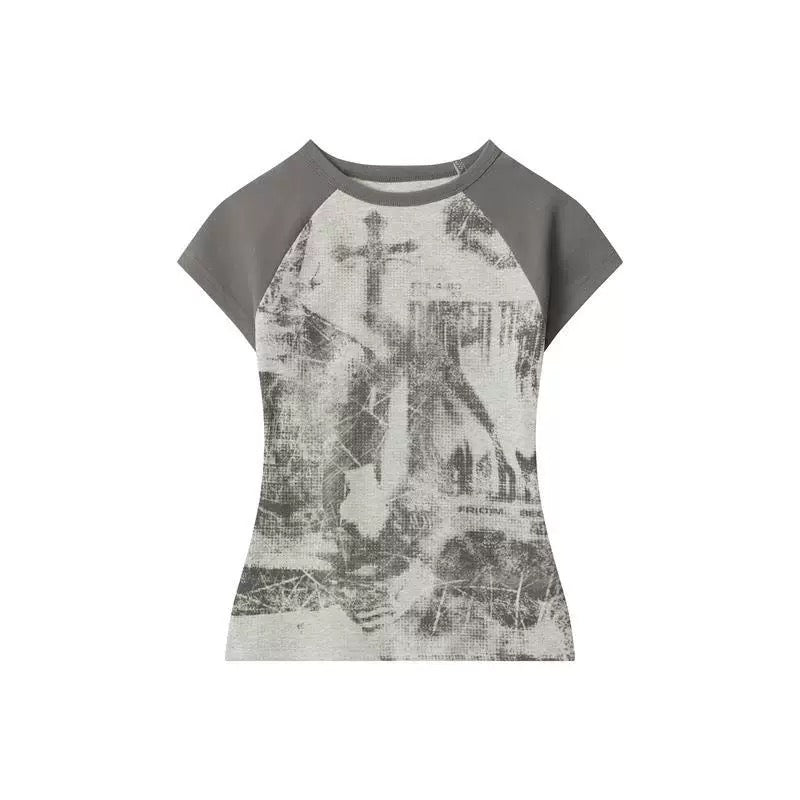 【トップス】グランジプリントフィットTシャツ mry002369