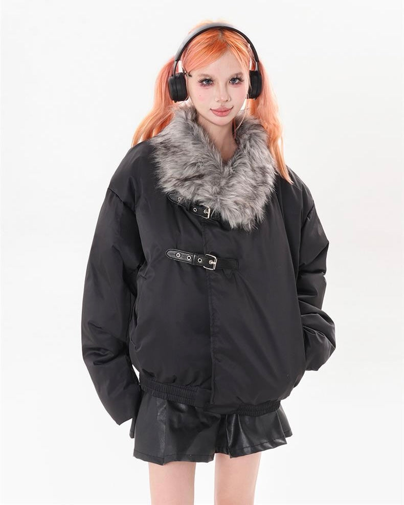 Faux Fur Collar Buckle Jacket mry001789