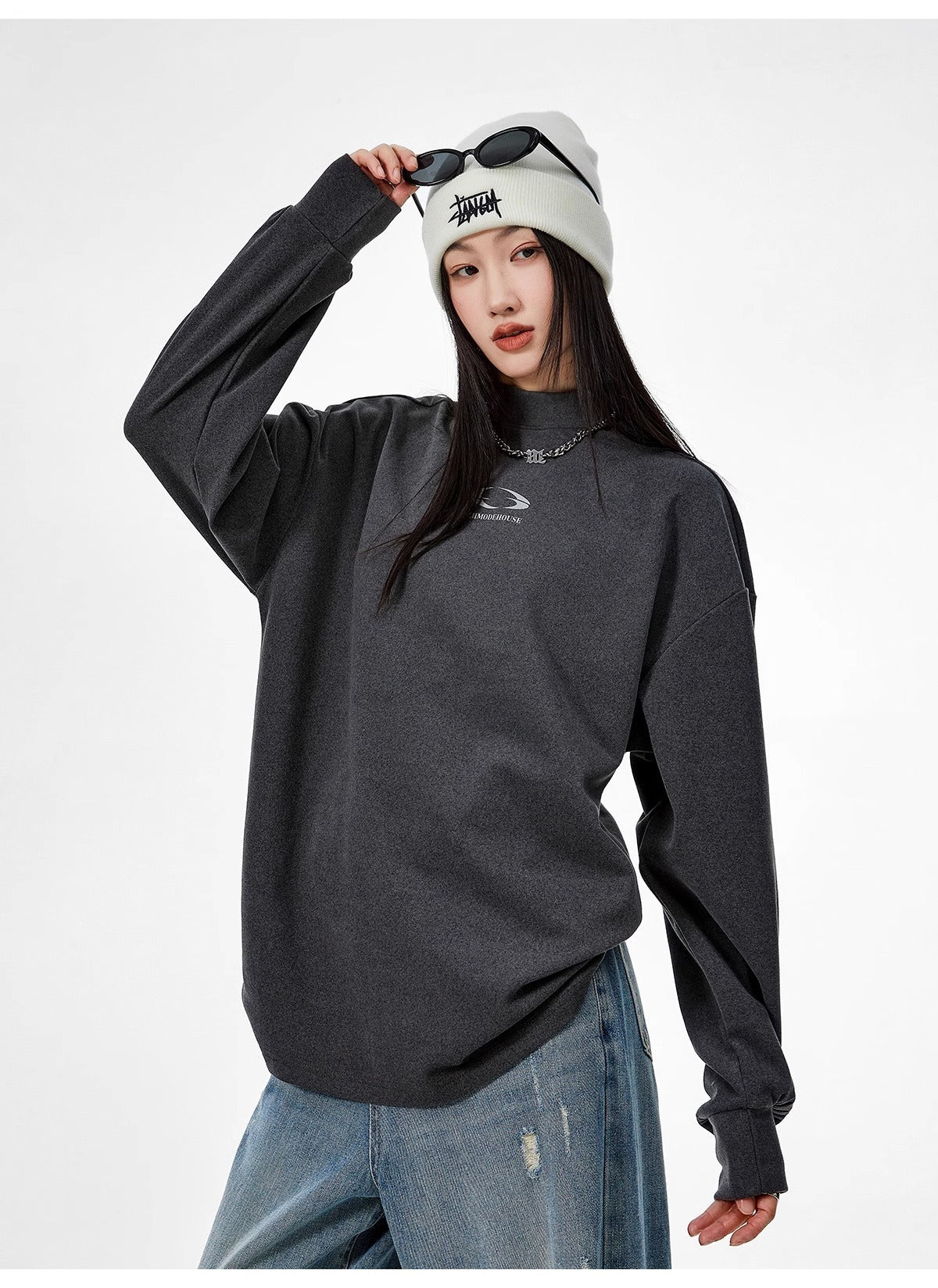 【3color】Monochrome Flow Mock Neck T-shirt mry001618