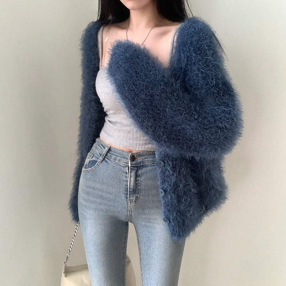 3カラー展開 フェザーニットカーディガン mry001499