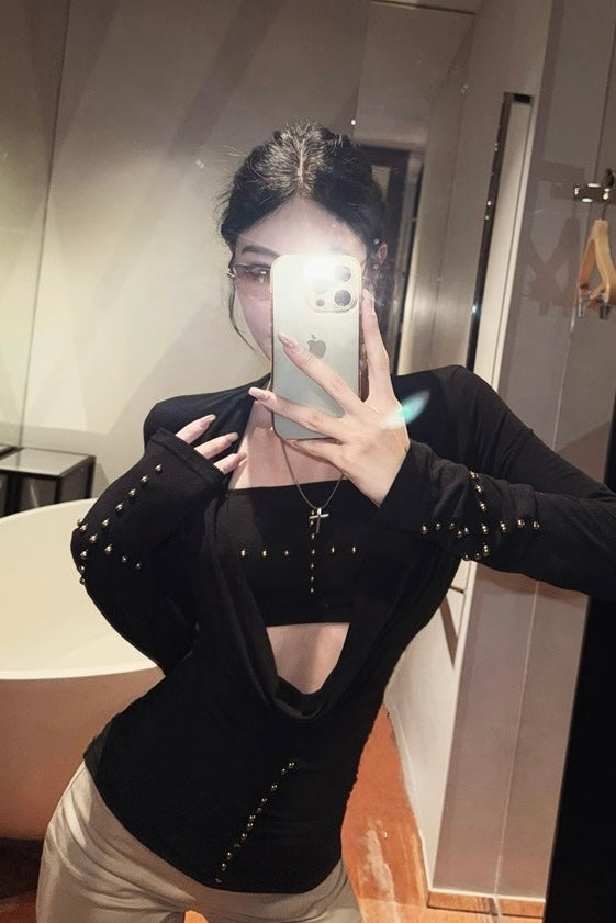 Studded Cut Out Slim Top mry002323