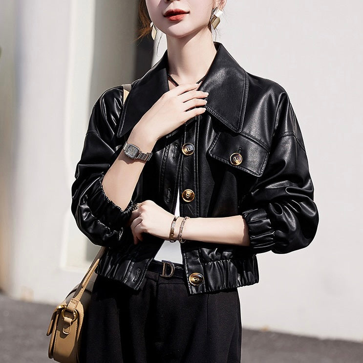 【Plaisir】2カラー展開 アメリカン 韓国カジュアル 韓国デザイン ショート丈 レザージャケット mry001135