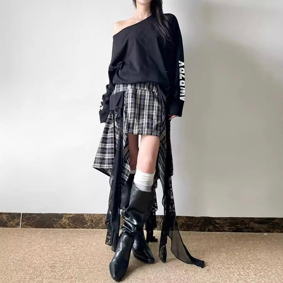 ヨーロッパ 韓国ストリート 韓国カジュアル レトロ チェック柄 A字スカート mry001166