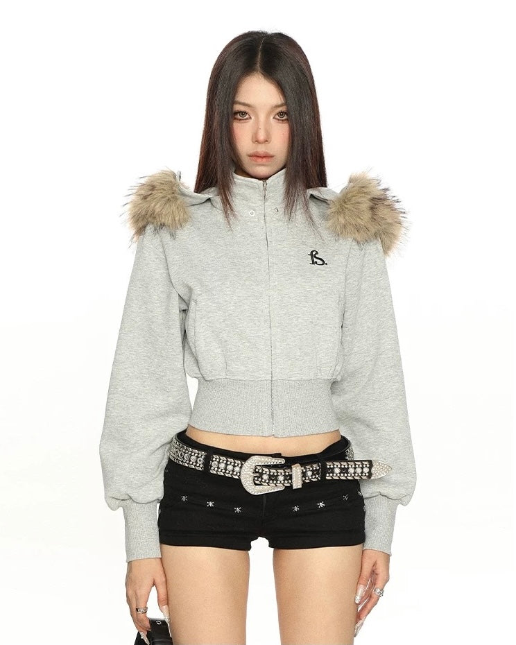 Fur Trim Cropped Jacket mry002069