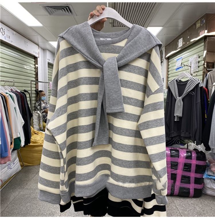 肩掛けデザイン ストライプトップス mry000127