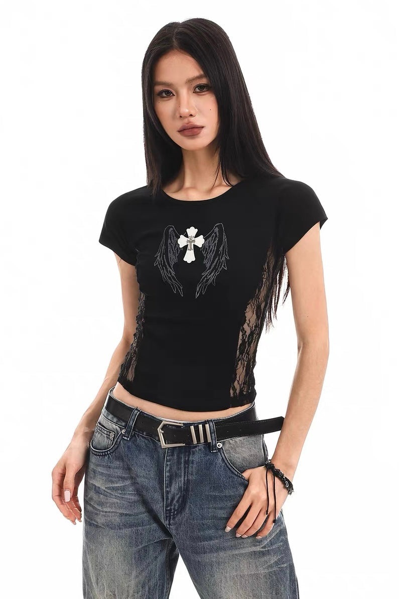 【トップス】クロスウィングタイトTシャツ mry002375