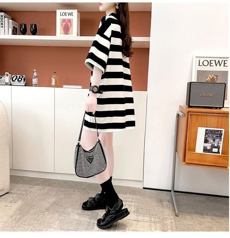 ミドル丈 ストライプ 半袖 ポロシャツ mry000042