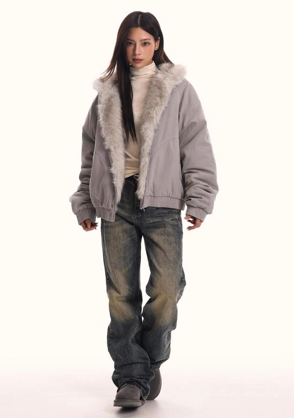 『特別価格/SNS大人気アウター』【2color】 Unisex Edge Line Boa Jacket mry001614