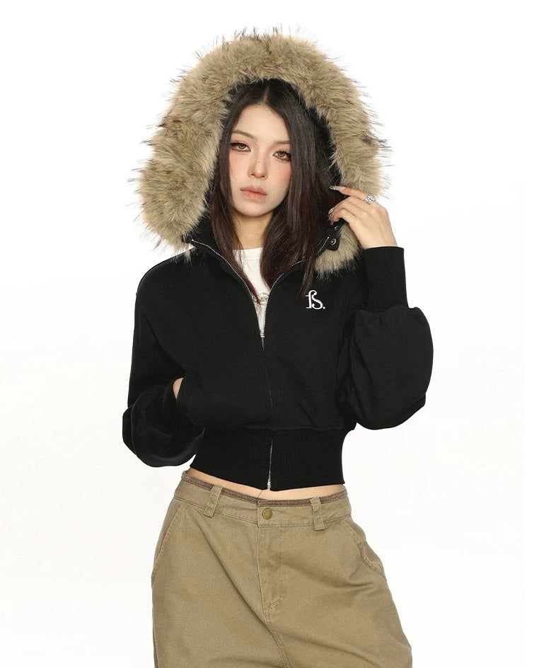 Fur Trim Cropped Jacket mry002069