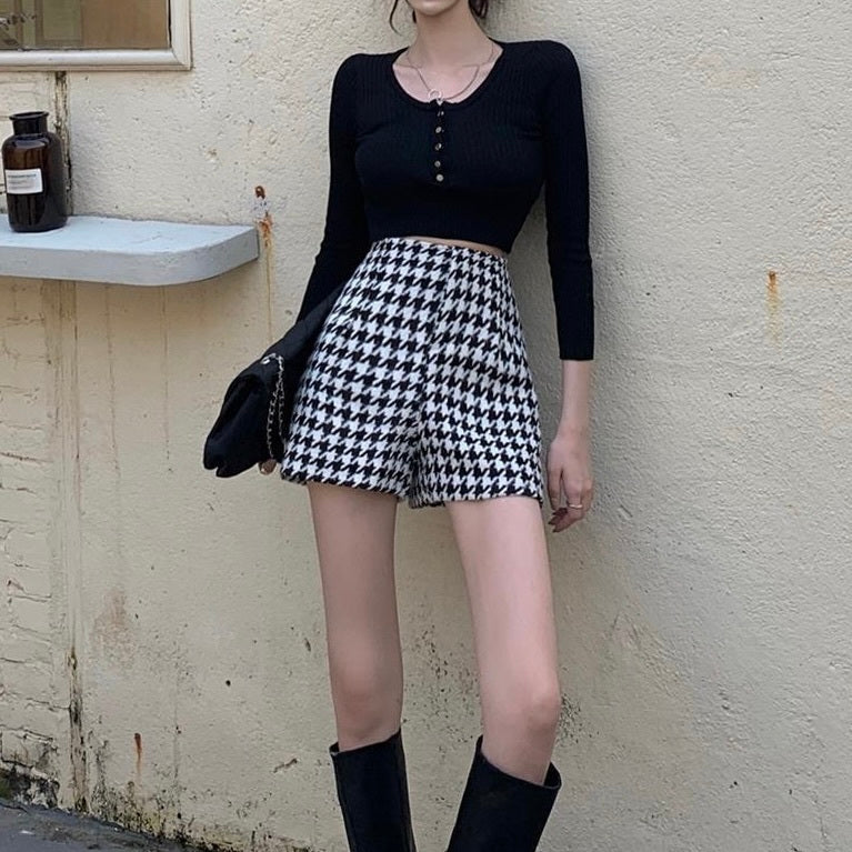 千鳥柄 ハイウエスト ショートパンツ mry000027