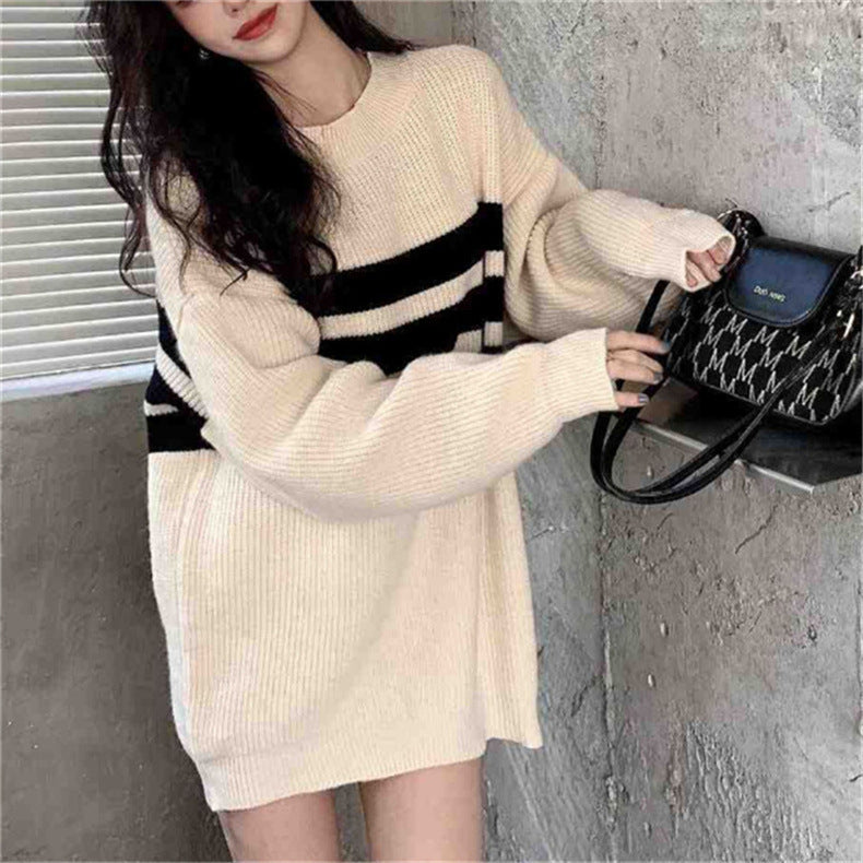 【Plaisir】3カラー展開 韓国ストリート 韓国カジュアル ストライプ オーバーサイズ ニット mry001304