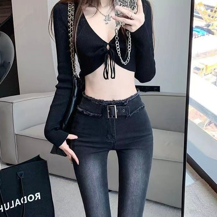 美脚見え ハイウエスト フレアジーンズ mry000465