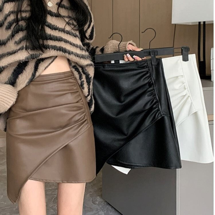 【送料無料】レザースカート 3カラー ホットガール 韓国ガーリー 韓国カジュアル mry000523