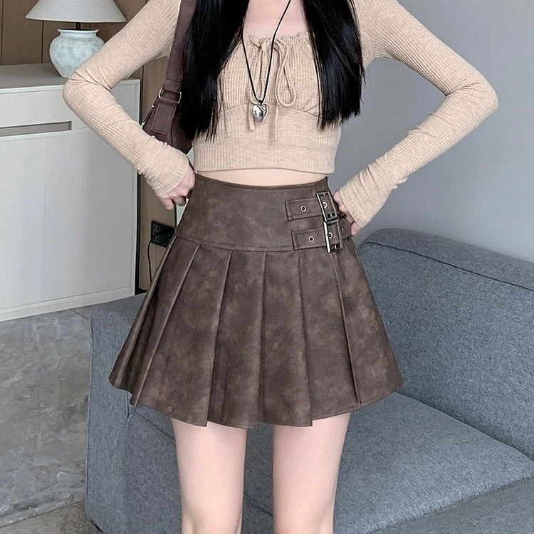 【Orchid】3カラー展開 韓国デザイン 韓国カジュアル レザー素材 ミニスカート mry001127