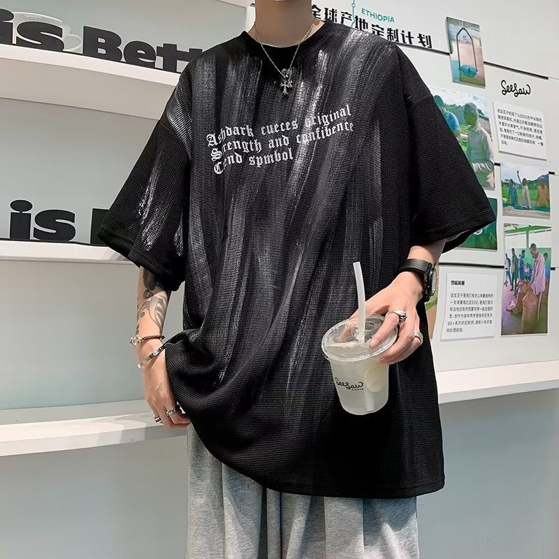 2カラー展開 2023SS アメリカン レトロ メンズ アルファベット デザイン 半袖 ビッグ Tシャツ 韓国カジュアル 韓国モード mry000903