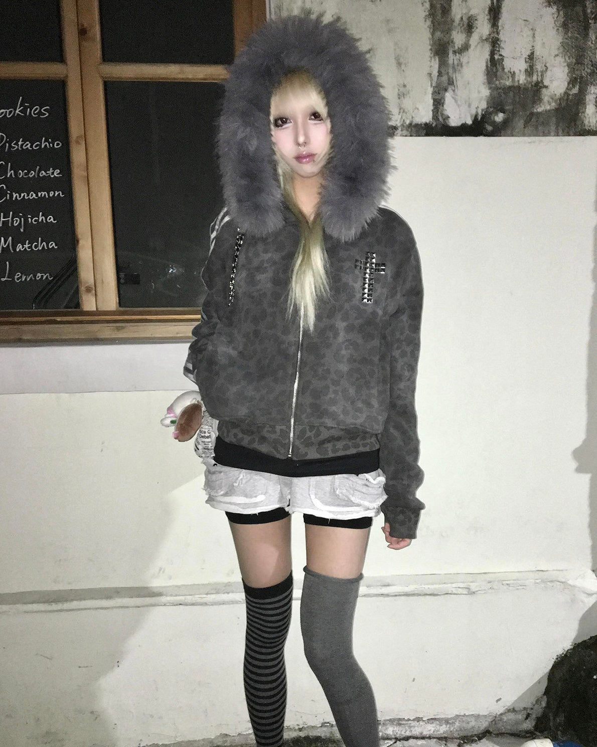 Fur Hood Leopard Hoodie mry002076