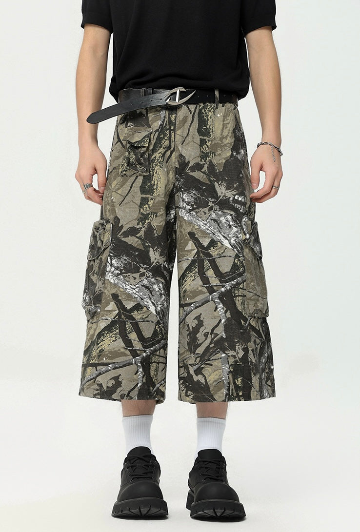Camo Print Cropped Cargo Pants mry001698