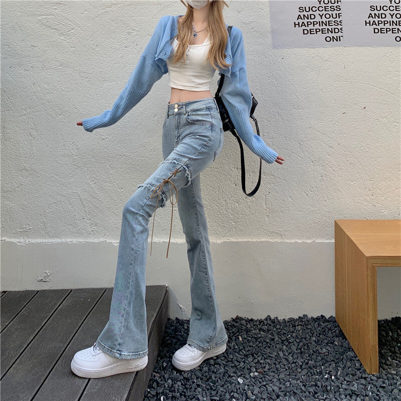 【送料無料】春デニムパンツ 2カラー 韓国カジュアル 韓国ストリート 韓国ガーリー 2023トレンド mry000575