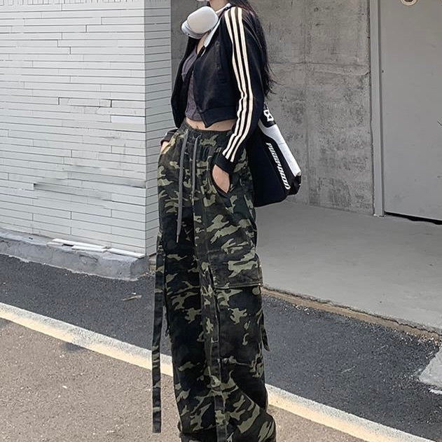 迷彩 ハイウエスト ルーズ ストレートパンツ mry000065