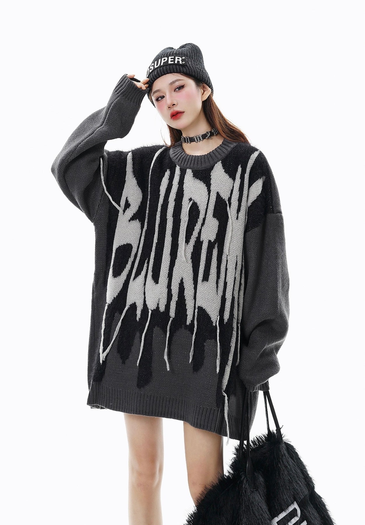 【残りわずか】Drip Graffiti Oversized Knit Sweater mry001625