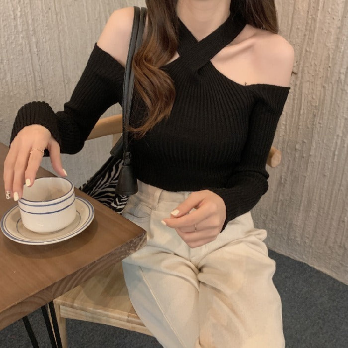 クロスデザイン オフショルダー ニット mry000238