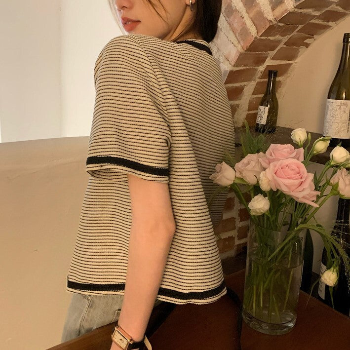 2023SS 韓国フレンチレトロ デザイン ラウンドネック トップス 韓国カジュアル 韓国ガーリー フレンチガーリー mry000729