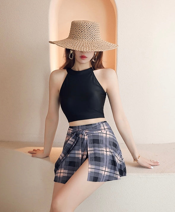 【2color】High-Waist Plaid Bikini Set mry001777