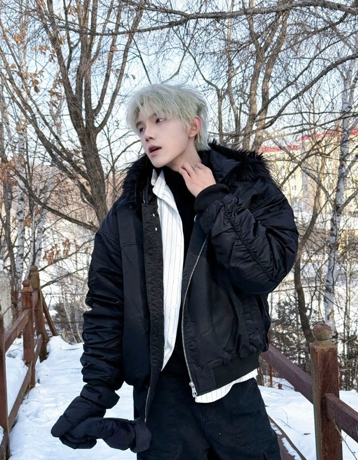 【高品質】Fur Hooded Bomber Jacket mry001984