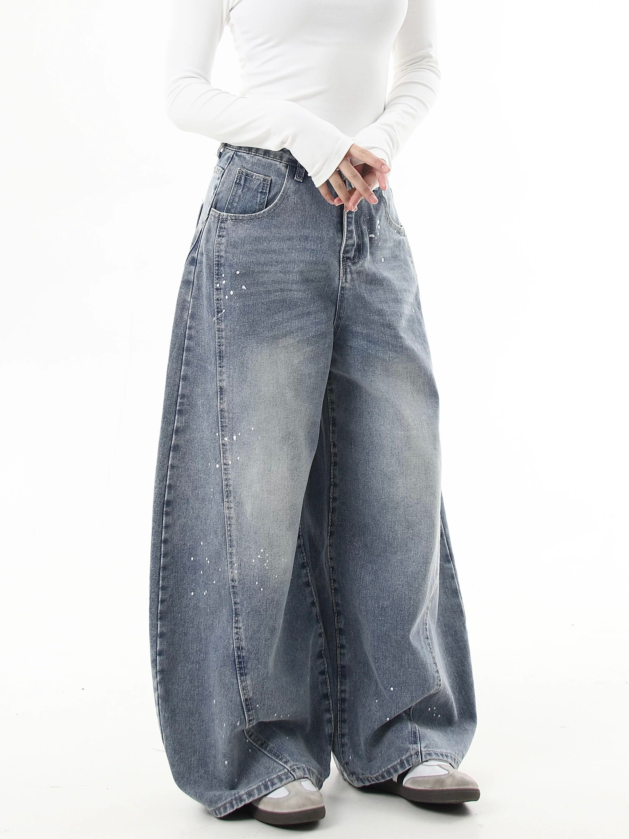 『評価★4.8以上/人気急上昇中💬💥』【COVER:FIT】2color Splatter Wash Balloon Denim Pants mry001753