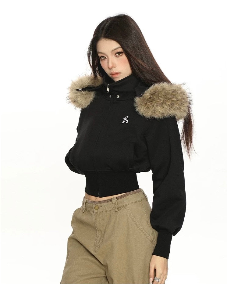 Fur Trim Cropped Jacket mry002069