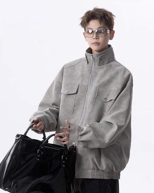 【2color】Faux Suede Stand Collar Jacket mry001831