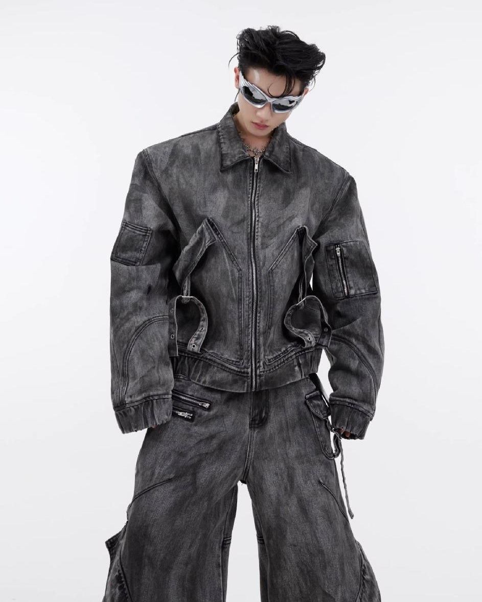 Set-Up Washed Black Utility Jacket & Cargo Pants mry001809