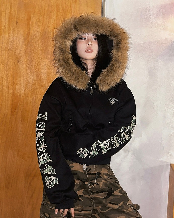 Fur Hooded Zip-Up Jacket mry002019