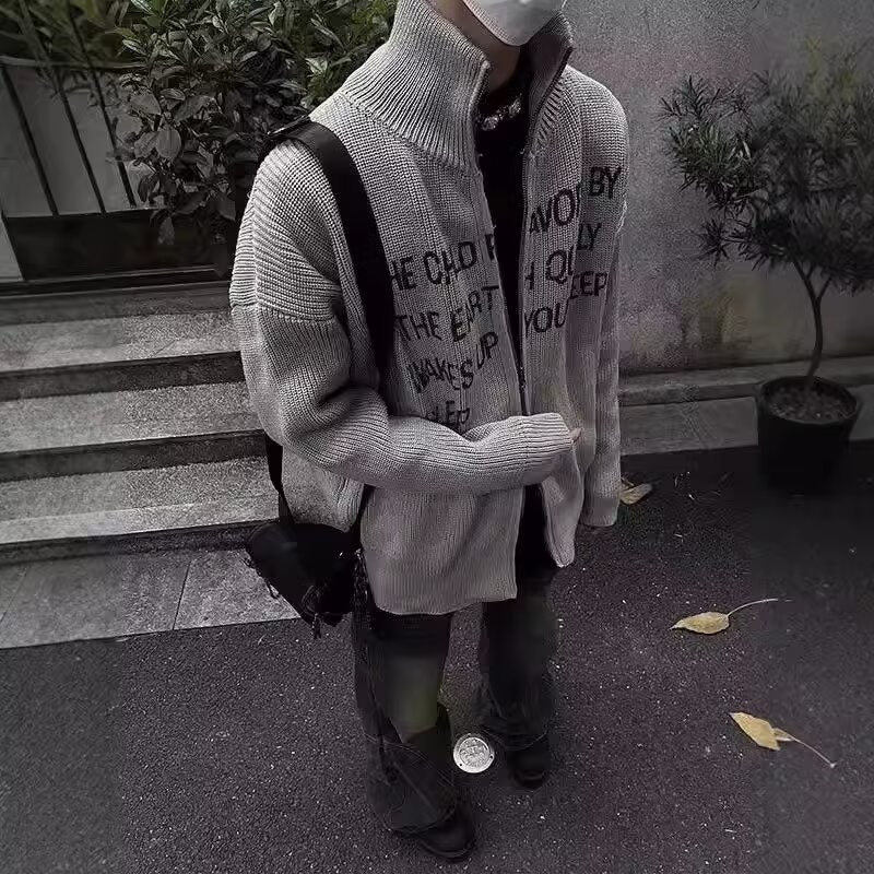 【2color】Lettering High Neck Knit Jacket mry001830