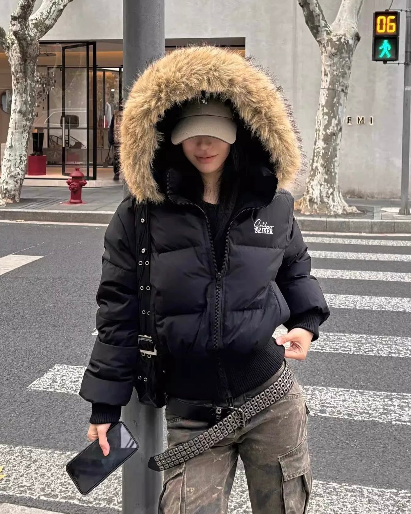 Faux Fur Trimmed Short Puffer Jacket mry001967