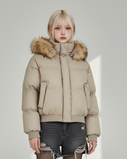 【2color】Faux Fur Hood Puffer Jacket mry001792