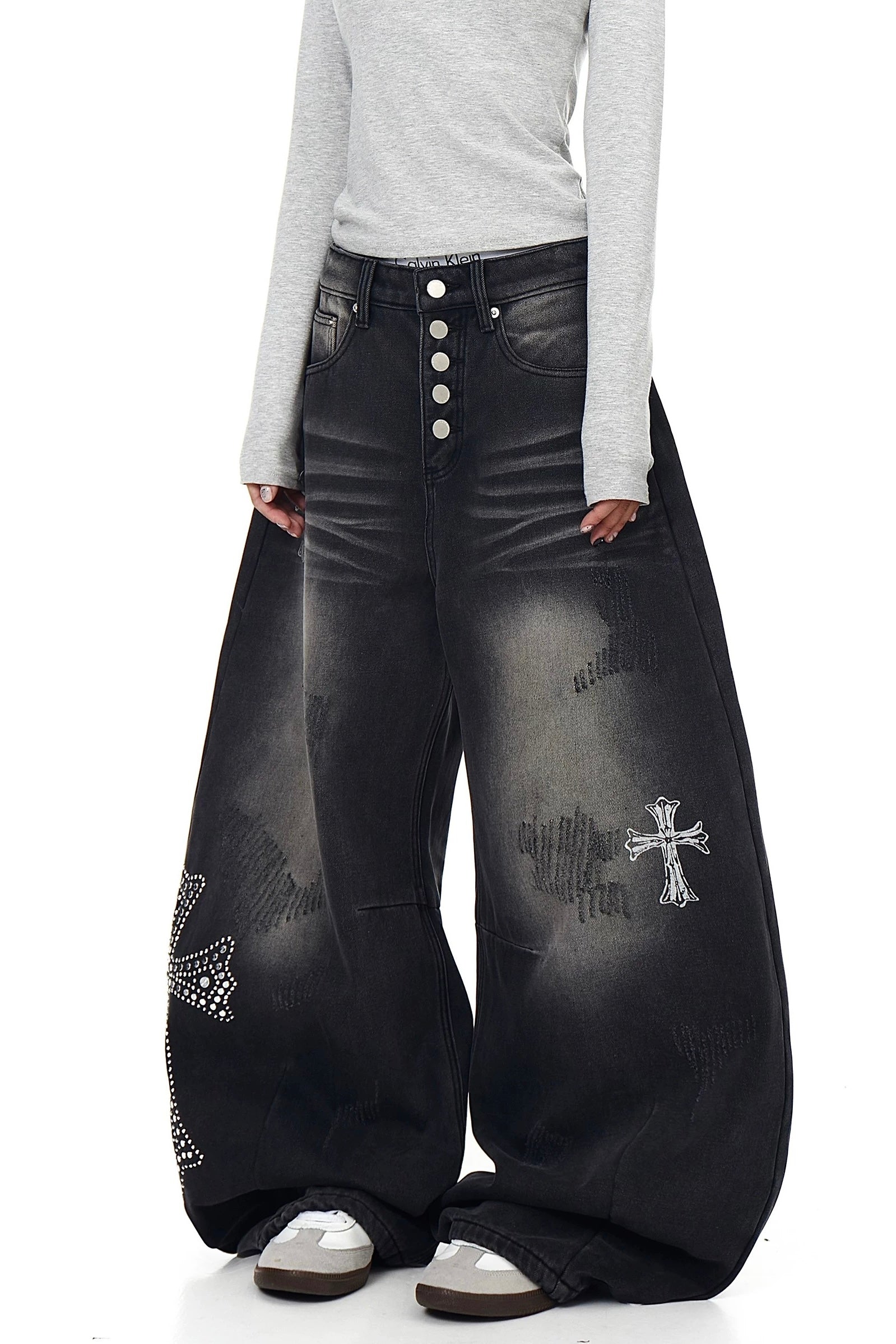 【ボトムス】スタッズクロスワイドデニム mry002368