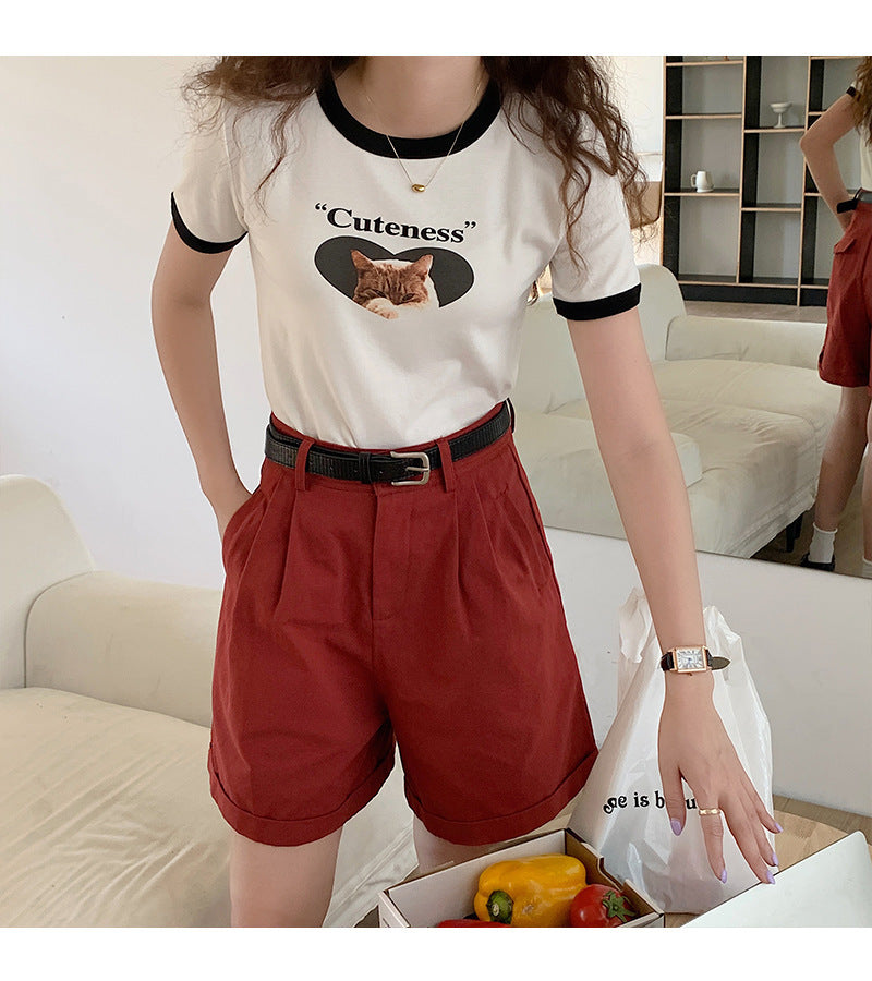 キャットプリント 半袖 Tシャツ mry000014