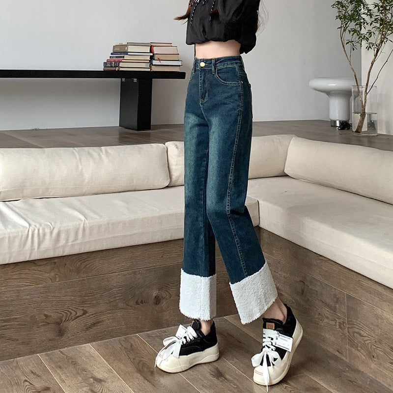 【送料無料】裾デザイン デニム 韓国カジュアル 韓国ガーリー 着回し パンツ シンプル ボトムス mry000557