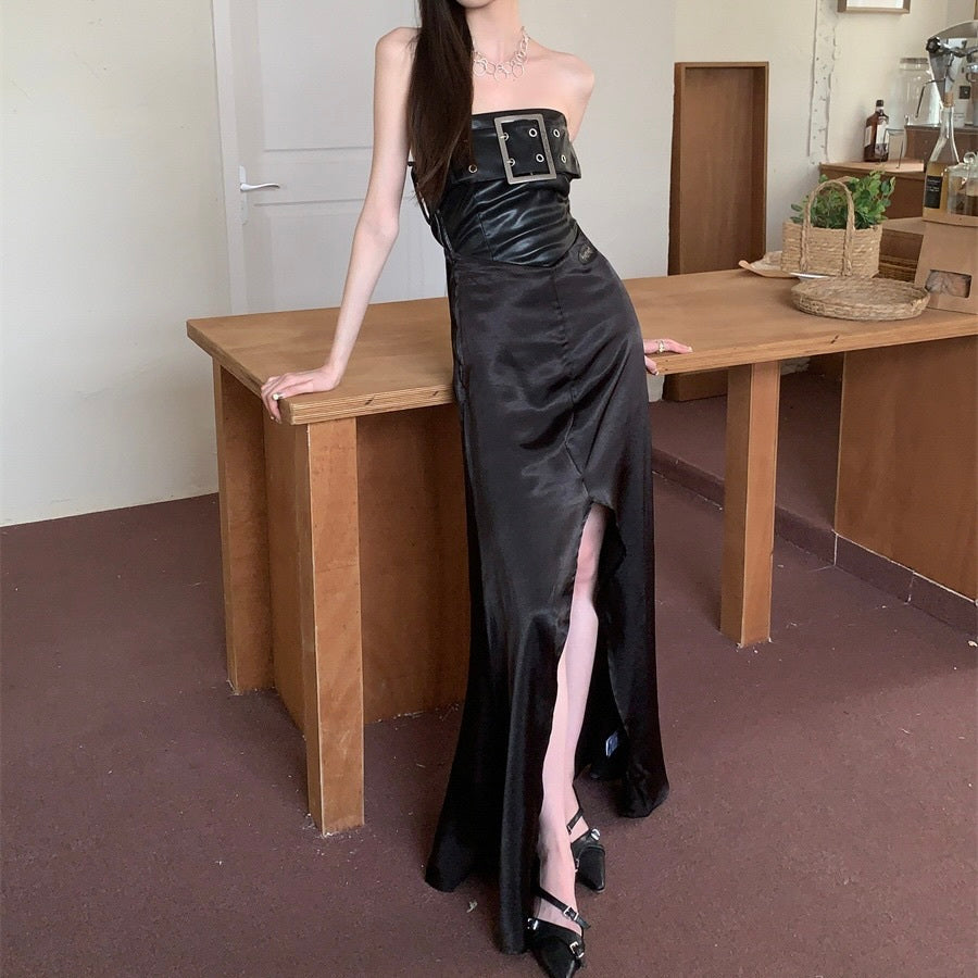 ヨーロッパ 韓国デザイン 韓国カジュアル サテン生地 ワンピース mry001146