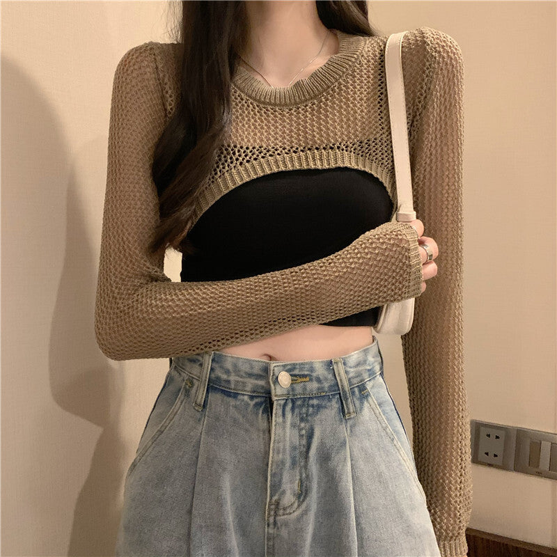 【送料無料】4カラー展開 ショート ニット ブラウス ホットガール デザイン mry000645