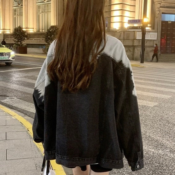 【Black Mamba】韓国ストリート 韓国デザイン デニム生地 バイカラー ジャケット mry001201