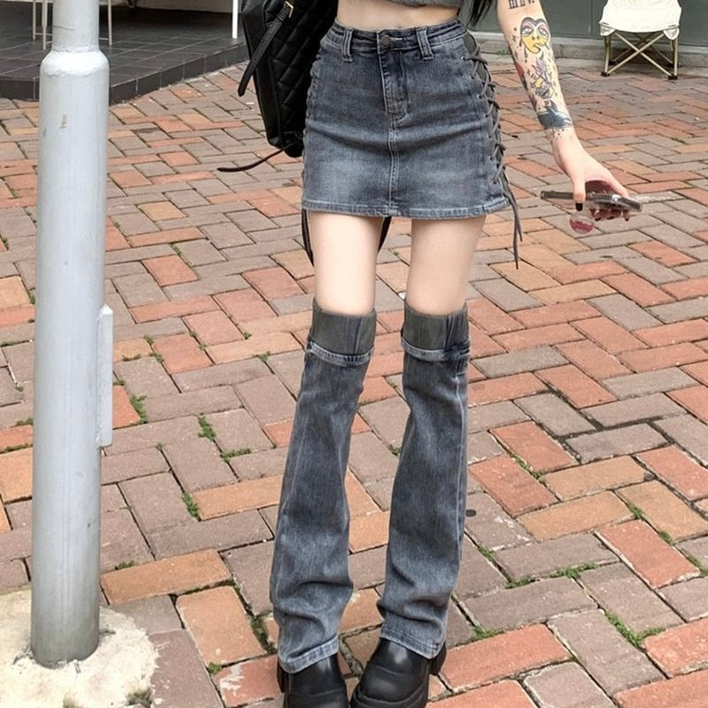 【Black Mamba】レッグウォーマーデニムスカート mry001537