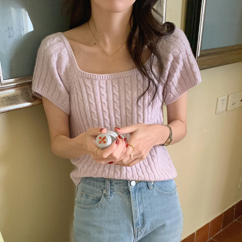 【送料無料】2カラー展開 スリムフィット 半袖 ニット Tシャツmry000636