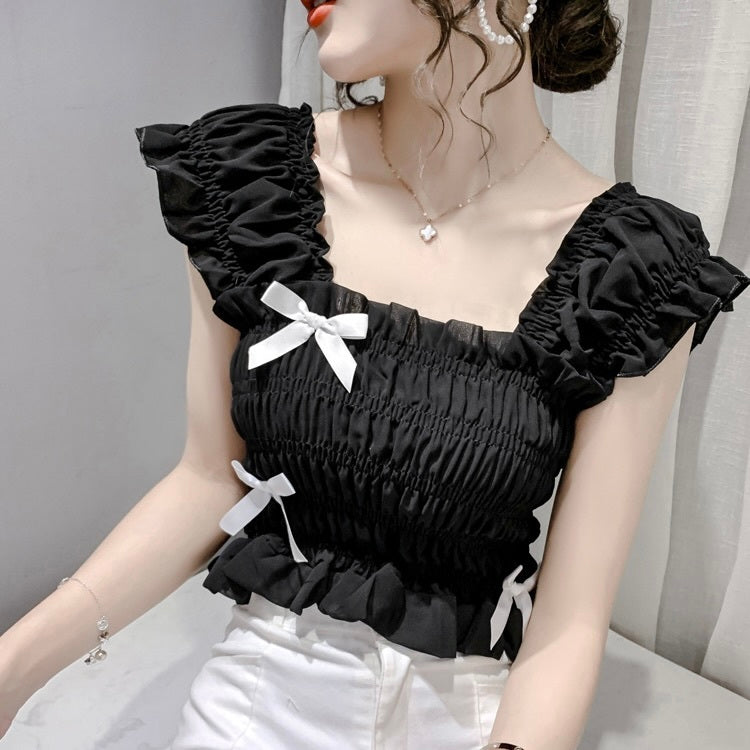 オフショルダー ショート ハイウエスト シフォンシャツ mry000058