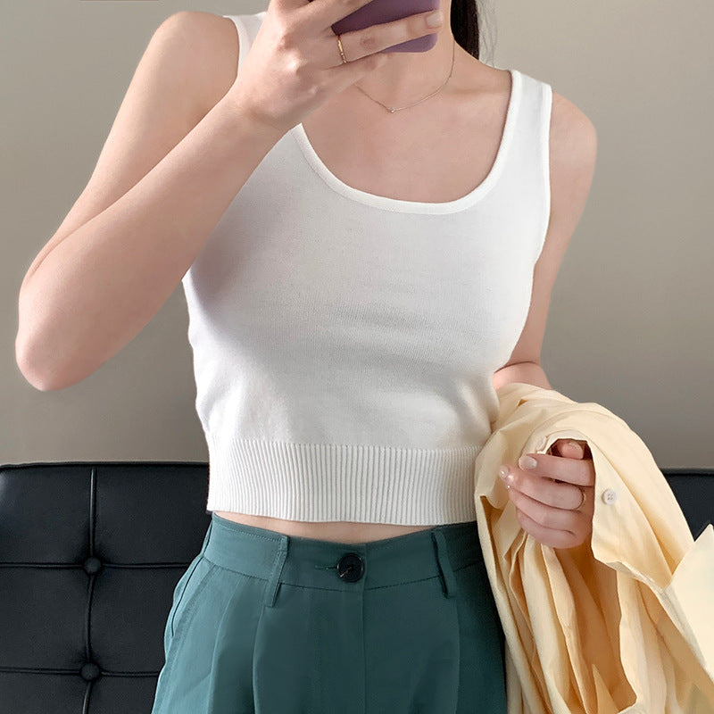 【送料無料】ストライプ 3カラー展開 ノースリーブ ショート丈 ニット シャツ mry000635