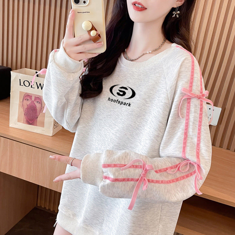 【Taéf】2カラー展開 韓国デザイン 韓国カジュアル リボン スウェットトレーナー mry001121