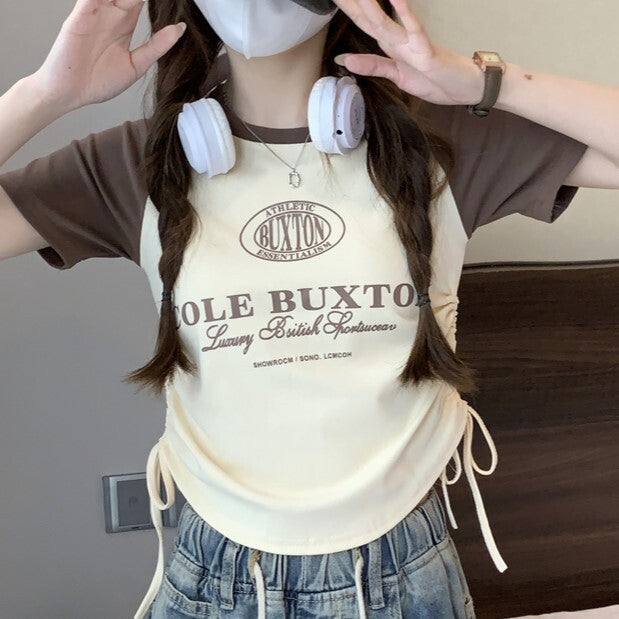 4カラー展開 2023SS アメリカン レトロ ショート デザイン 半袖トップス 韓国ストリート 韓国カジュアル mry000829